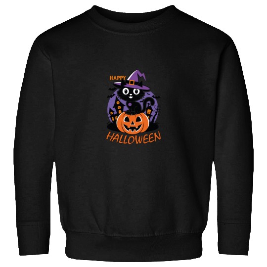 Happy Halloween Cat with Pumpkin Sweatshirts