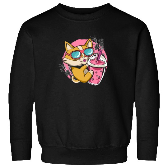 Kitten Kawaii Boba Milk Tea Drinking Cat Sweatshirts