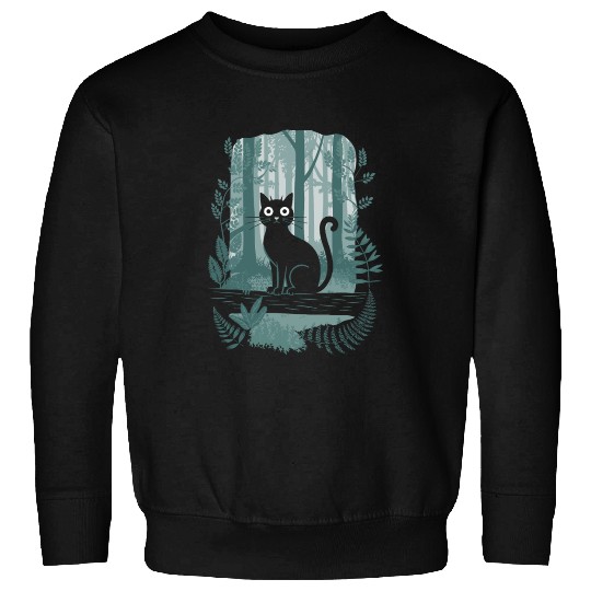 Cottagecore Black Cat In enchanting Forest Sweatshirts
