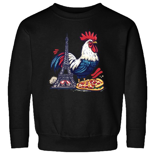 French Pride: Rooster with Eiffel Tower and Pizza Sweatshirts