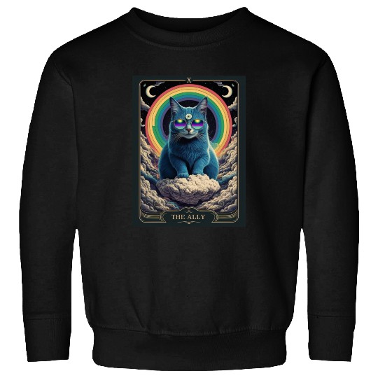 tarot card the alley blue cat rainbow sunglasses Sweatshirts