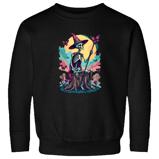 Tarot Card Magical Skeleton Death and Plants Sweatshirts