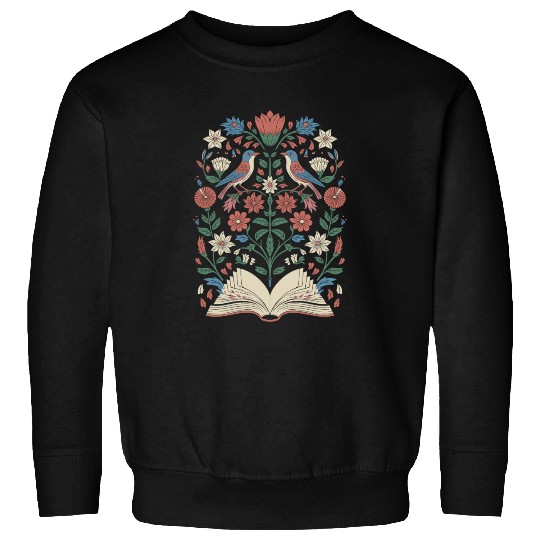 Cottagecore Birds and Blossoms with Open Book Sweatshirts