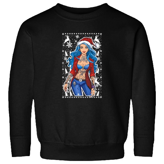 03 Sexy Christmas Woman Blue Hear Deer Tattoos Sweatshirts
