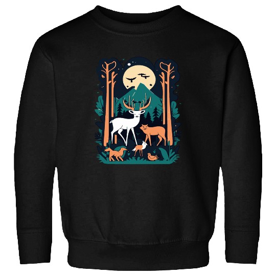 Enchanted Forest Wildlife Scene – Nature Adventure Sweatshirts