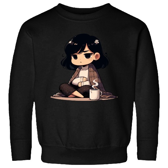 Cozy Anime Character with Coffee Sweatshirts