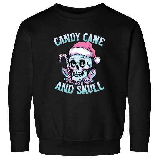 Candy Cane And Skull Pastel Goth Christmas Skull Sweatshirts