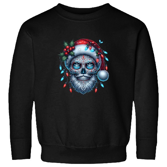 Festive Sugar Skull Santa Christmas Vibes Sweatshirts