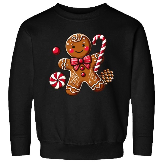 Happy gingerbread man with candy cane Sweatshirts