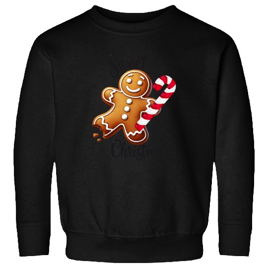 Happy gingerbread man with candy cane Sweatshirts