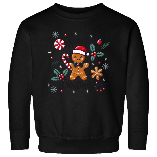 Happy gingerbread man with candy cane Sweatshirts