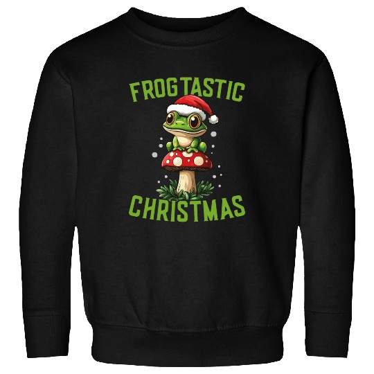 Frogtastic Christmas Frog on Mushroom Cottagecore Sweatshirts