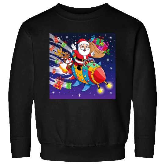 Reindeer with father christmas and spaceship Sweatshirts