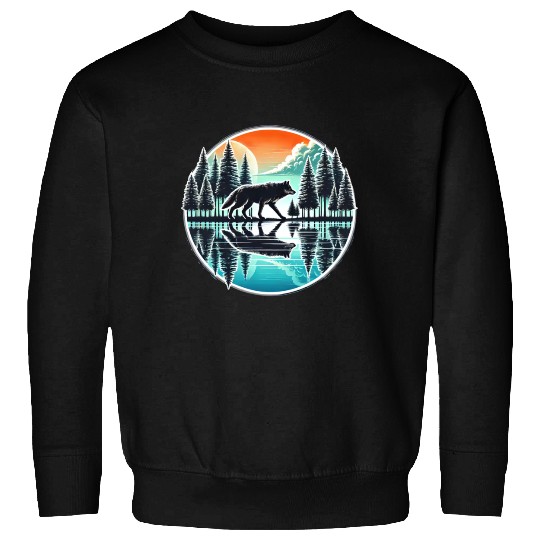 wolf forest Reflection Scenic Wilderness lovers Sweatshirts