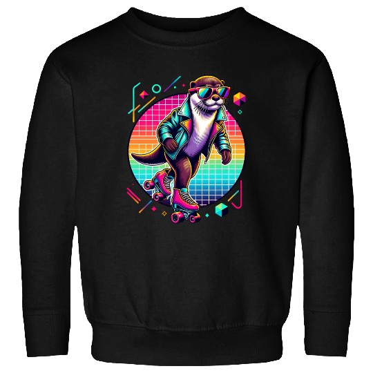Retro Otter Skating in Style with Sunglasses Sweatshirts