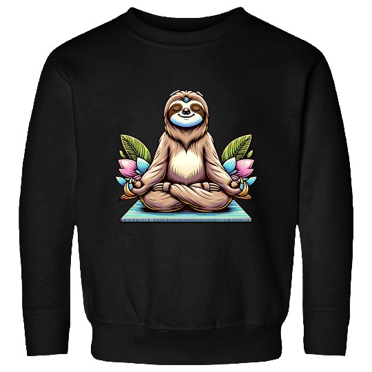 Meditative Sloth with Lotus Flowers Tranquility Sweatshirts