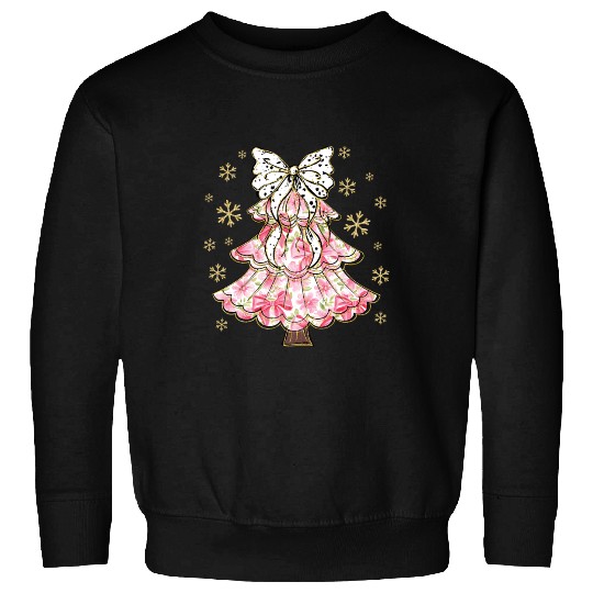 Preppy Pink Coquette Bow Xmas Tree Sweatshirts