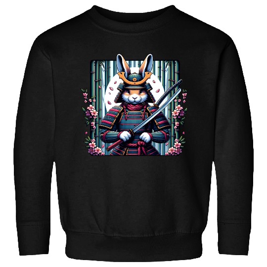 Samurai Rabbit with Katana and Cherry Blossoms Sweatshirts