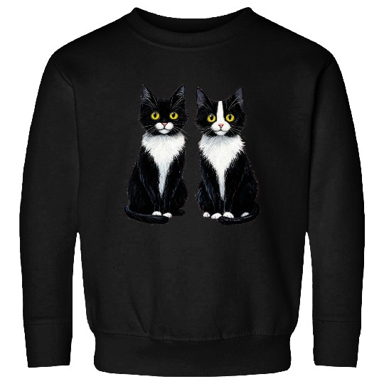Elegant Black and White Cat Illustration Sweatshirts