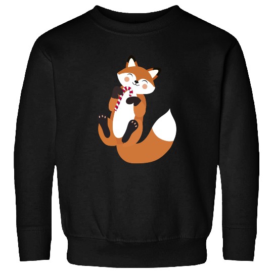Playful fox with candy cane for Christmas Sweatshirts