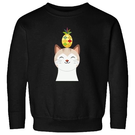 Happy Cat with Pineapple - Tropical Animal Design Sweatshirts