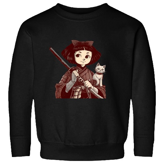Chibi Samurai Warrior Cat Companion & Blossoms Sweatshirts
