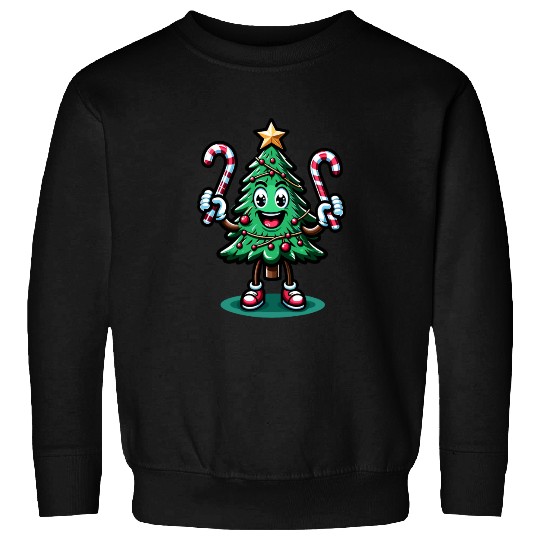 Happy Christmas Tree With Candy Canes Retro Sweatshirts