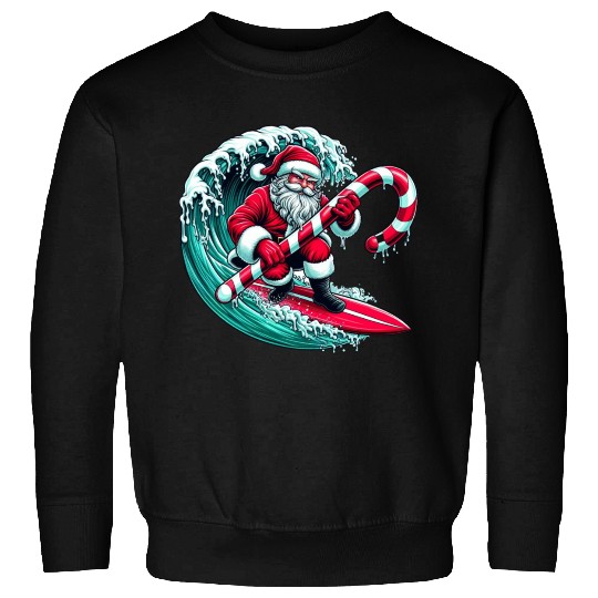 Santa Surfing Candy Cane Wave - Christmas Gifts Sweatshirts