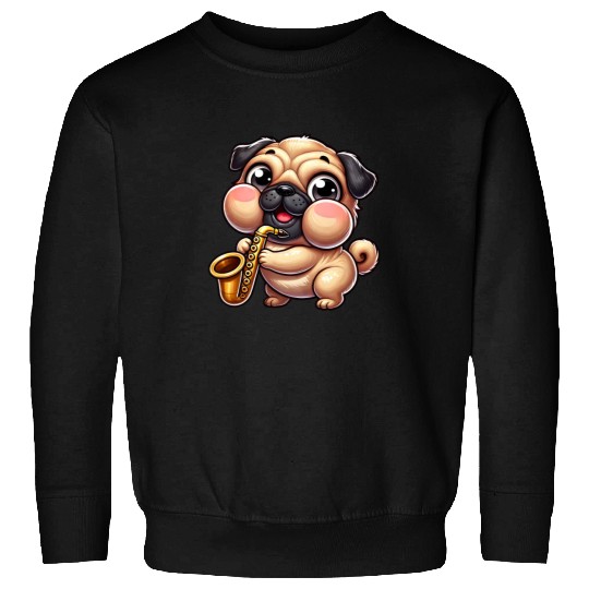 Cute Pug Saxophone Musician Cartoon Jazz Sweatshirts