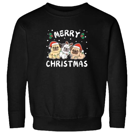 Merry Christmas Cute Pug Festive Lights Pug Sweatshirts