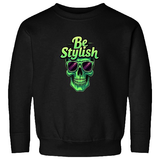 Be Stylish Vibrant Green Skull with Sunglasses Sweatshirts