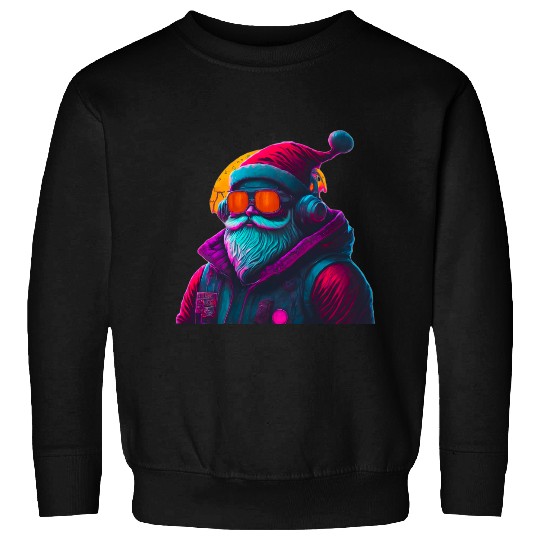 Retro Cool Santa Claus with Headphones Neon Colors Sweatshirts