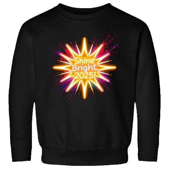 A large starburst glowing in neon light with 2025 Sweatshirts