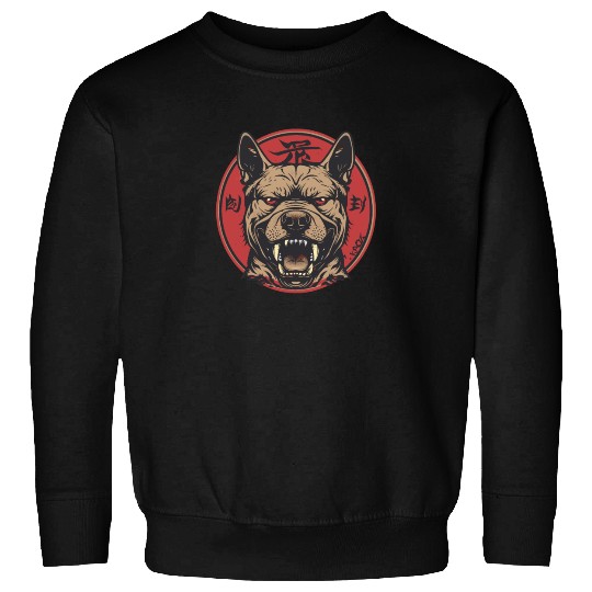 Fierce Dog Head with Red Circle and Fangs Sweatshirts