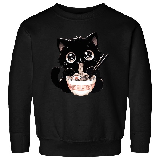 Cute Kawaii Cat eating Ramen Asian Food Gift Sweatshirts