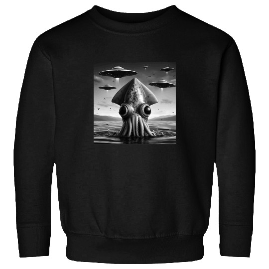 Squid Octopus Funny Graphic Selfie with UFOs Weird Sweatshirts