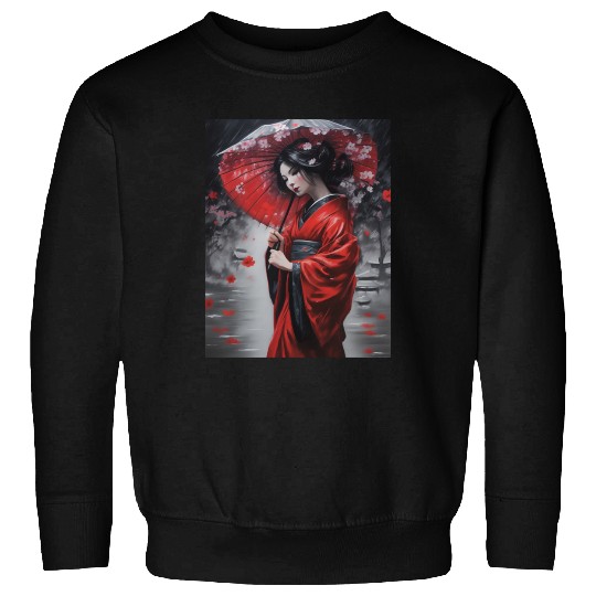 Geisha umbrella rain storm cherry blossoms Sweatshirts