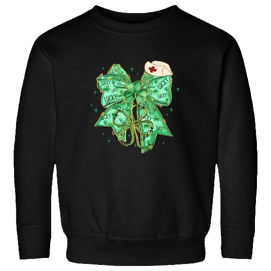 Coquette Patricks Day Bow Nurse Shamrock Lucky Sweatshirts