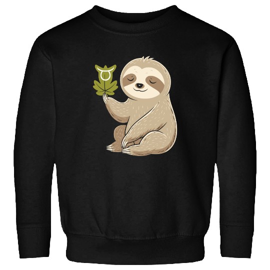 Taurus Zodiac Sloth with Leaf Symbol Serenity Sweatshirts
