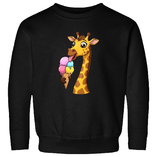 A giraffe licking a giant ice cream cone. Sweatshirts
