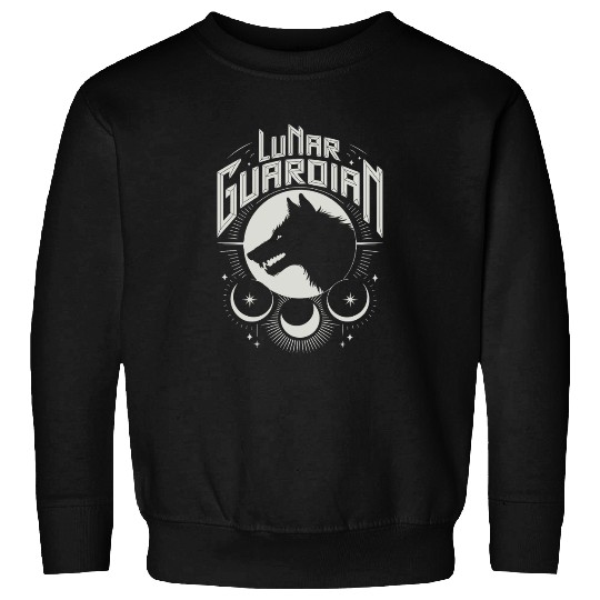 Lunar Guardian Celestial Wolf Moon Phases Sweatshirts