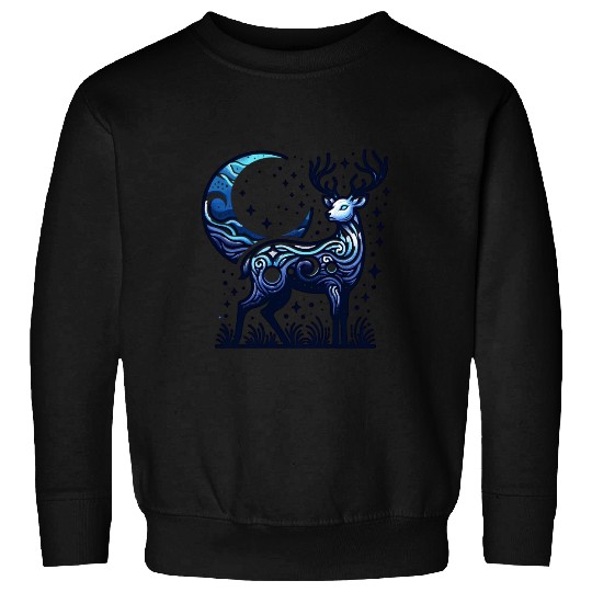 Celestial Deer Under Starry Night Moon Sweatshirts
