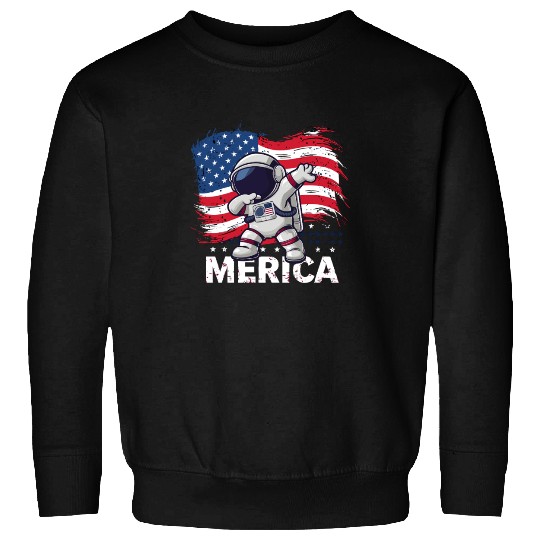 Merica Astronaut Adventure Dab with American Flag Sweatshirts