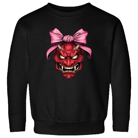 Coquette Bow Oni Yokai Devil Mask Pink Mothers Day Sweatshirts