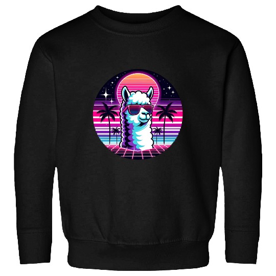 Retro Neon Llama with Sunglasses Vibes Sweatshirts