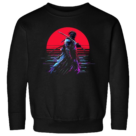 Cyberpunk Samurai Warrior Under Neon Moon Sweatshirts
