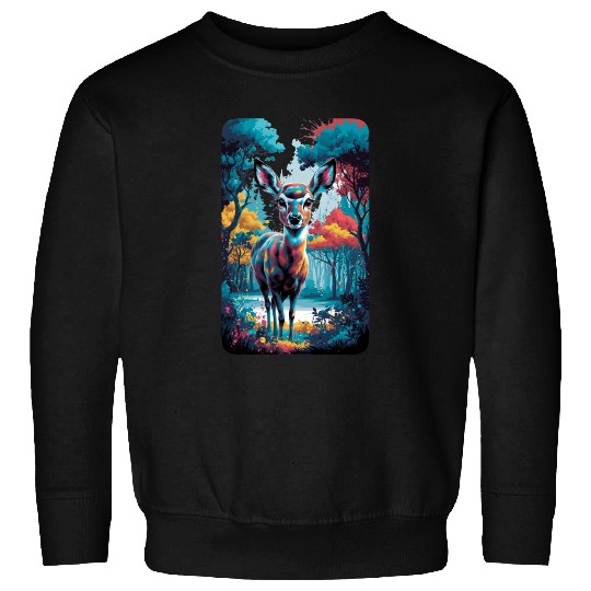 Deer in the forest 7 rounded borders Sweatshirts