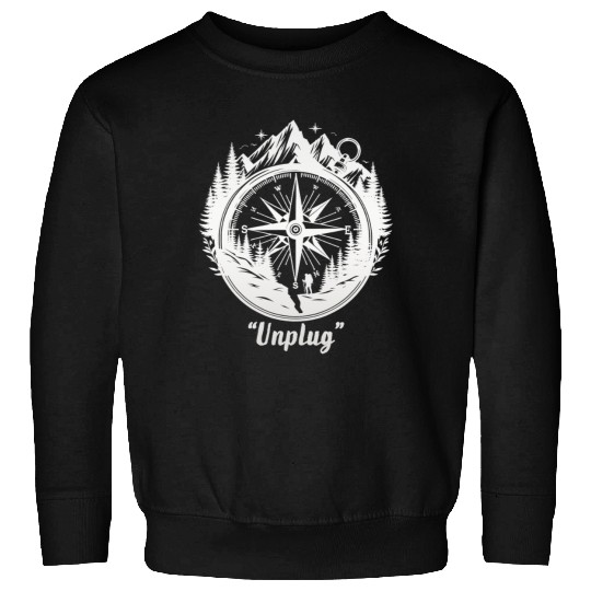 Compass Mountains Hiker, Unplug Nature Adventure Sweatshirts