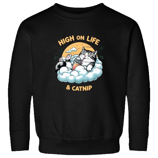 High on Life & Catnip - Floating Cat Art Sweatshirts