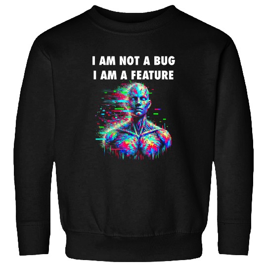 "I Am Not a Bug, I Am a Feature – Glitch Aesthetic Sweatshirts
